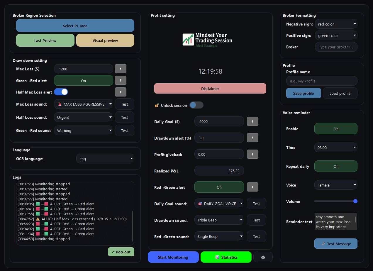 Fenêtre d'alerte principale